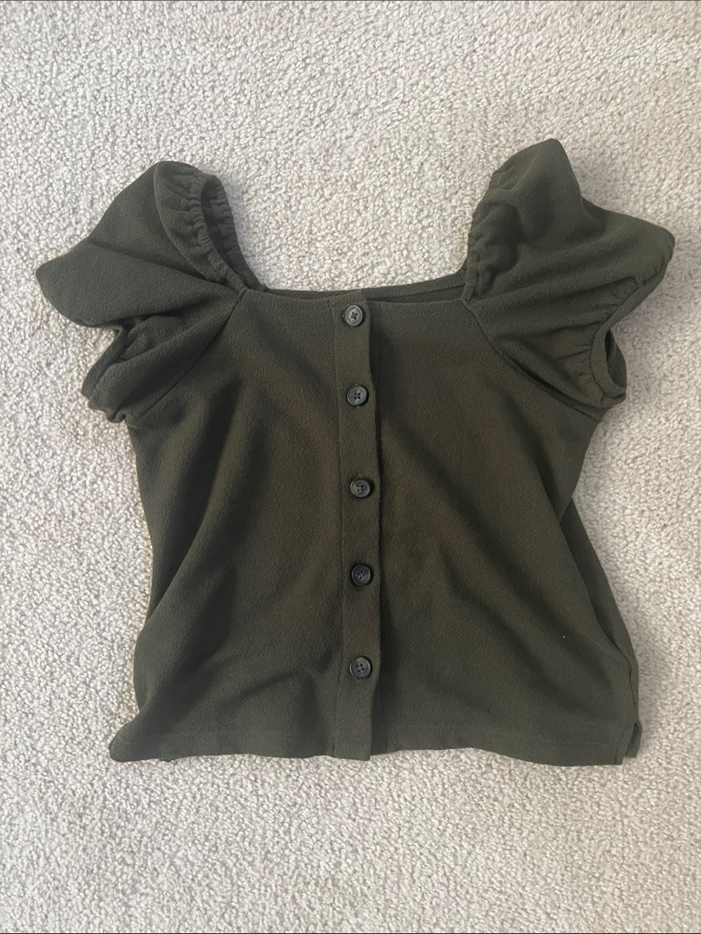 Madewell Olive Green Button-Back Puff Sleeve Top